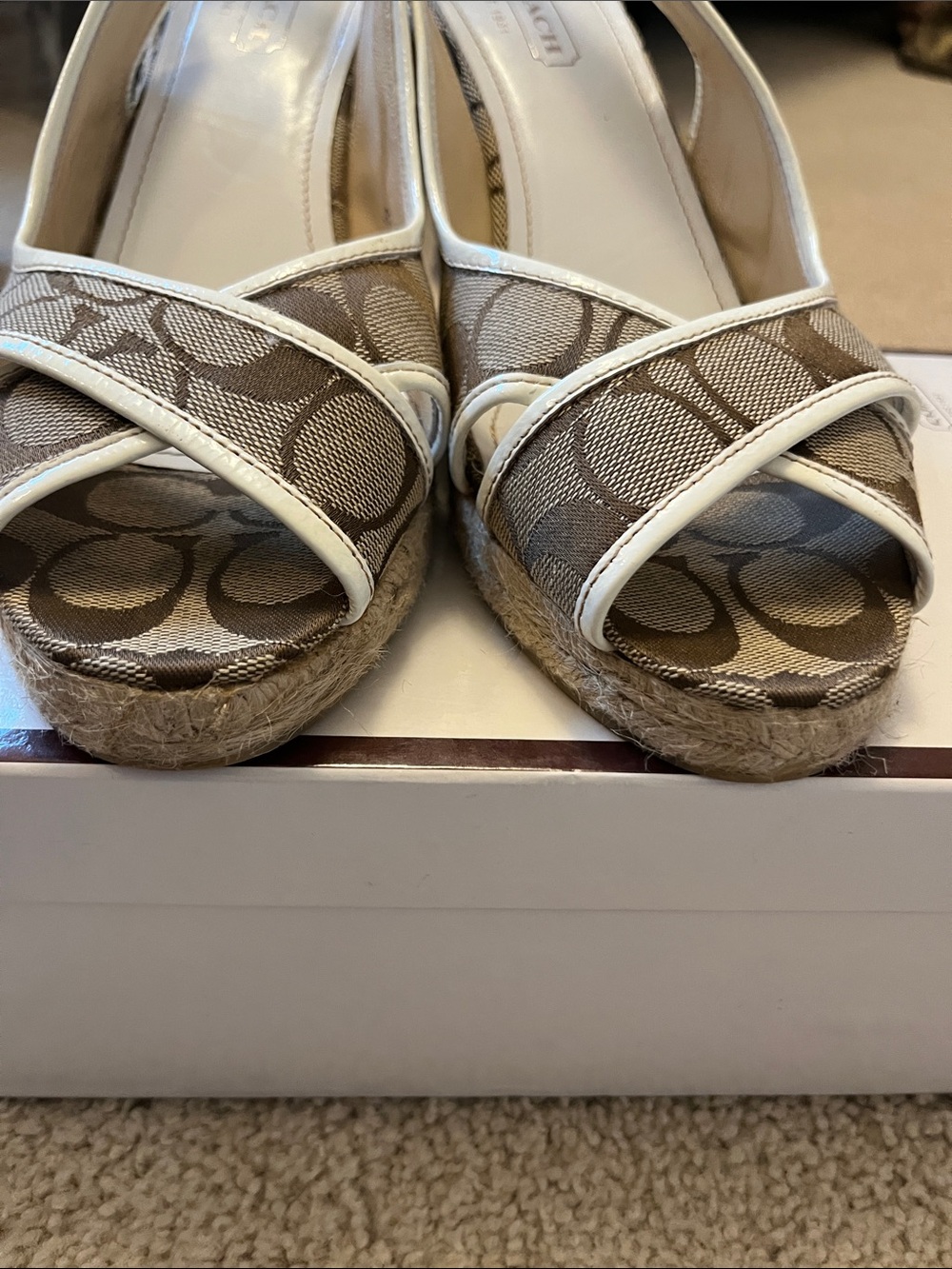 EUC Coach Taupe Signature Canvas Wedge Sandals - Picture 9 of 9